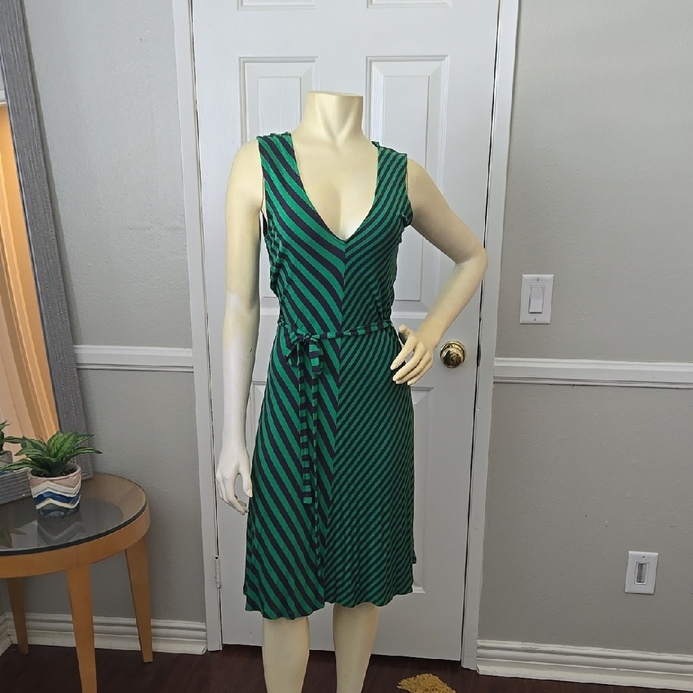 Green Striped Sleeveless Dress